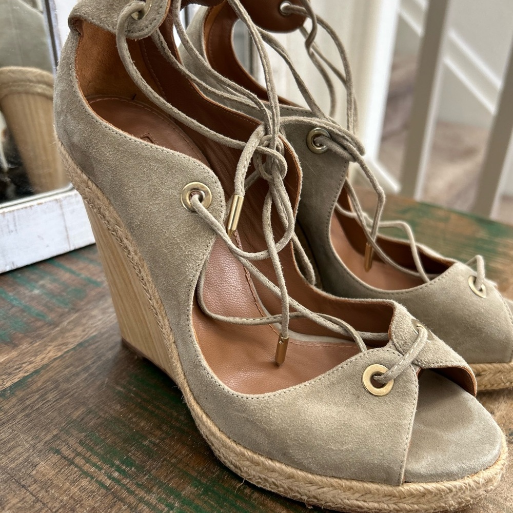Aquazzura Taupe Lace-Up Espadrilles - Picture 4 of 8